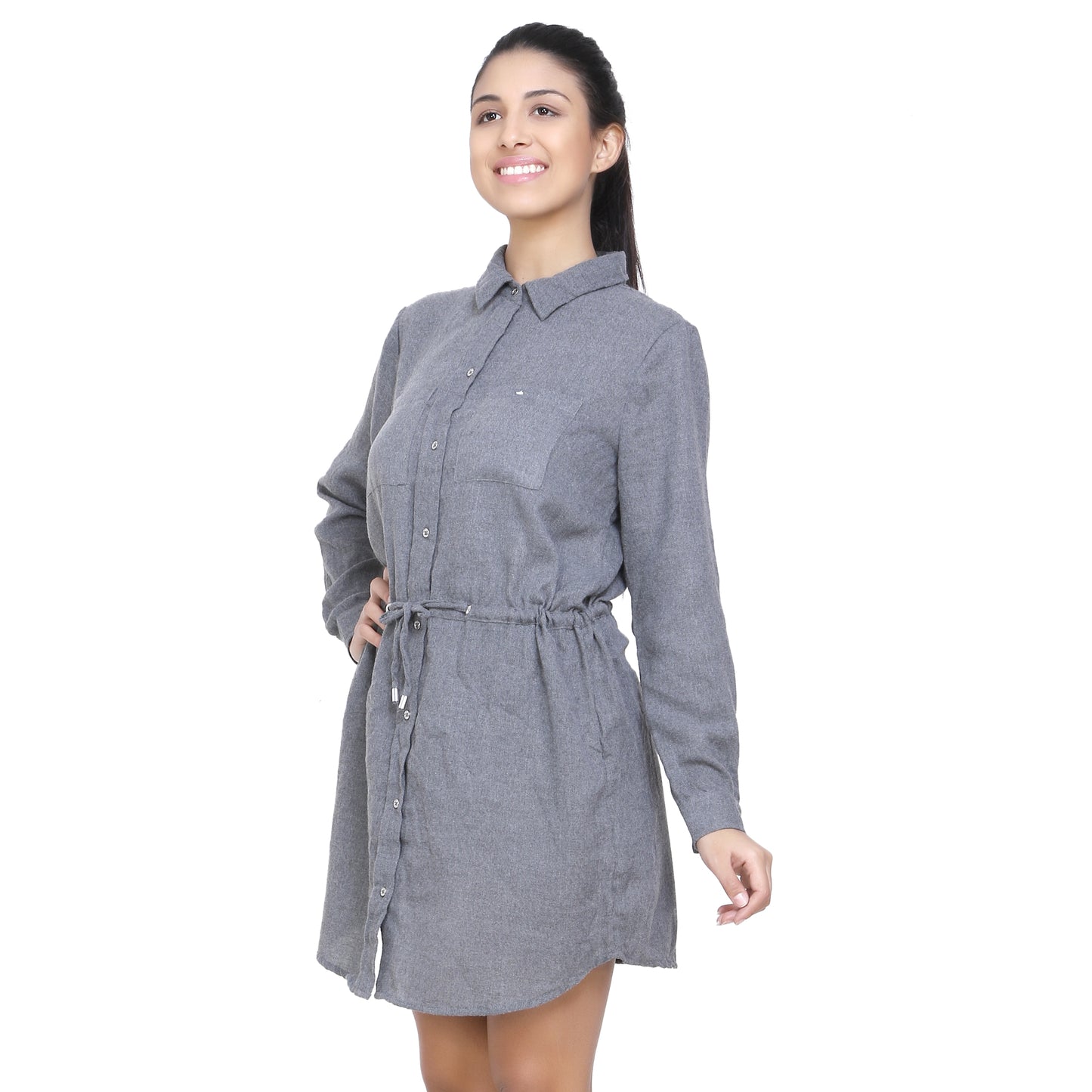 Solid Shirt Dress For Women