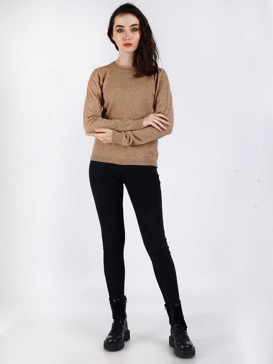 Viscose Full Sleeve Round Neck Brown Sweater