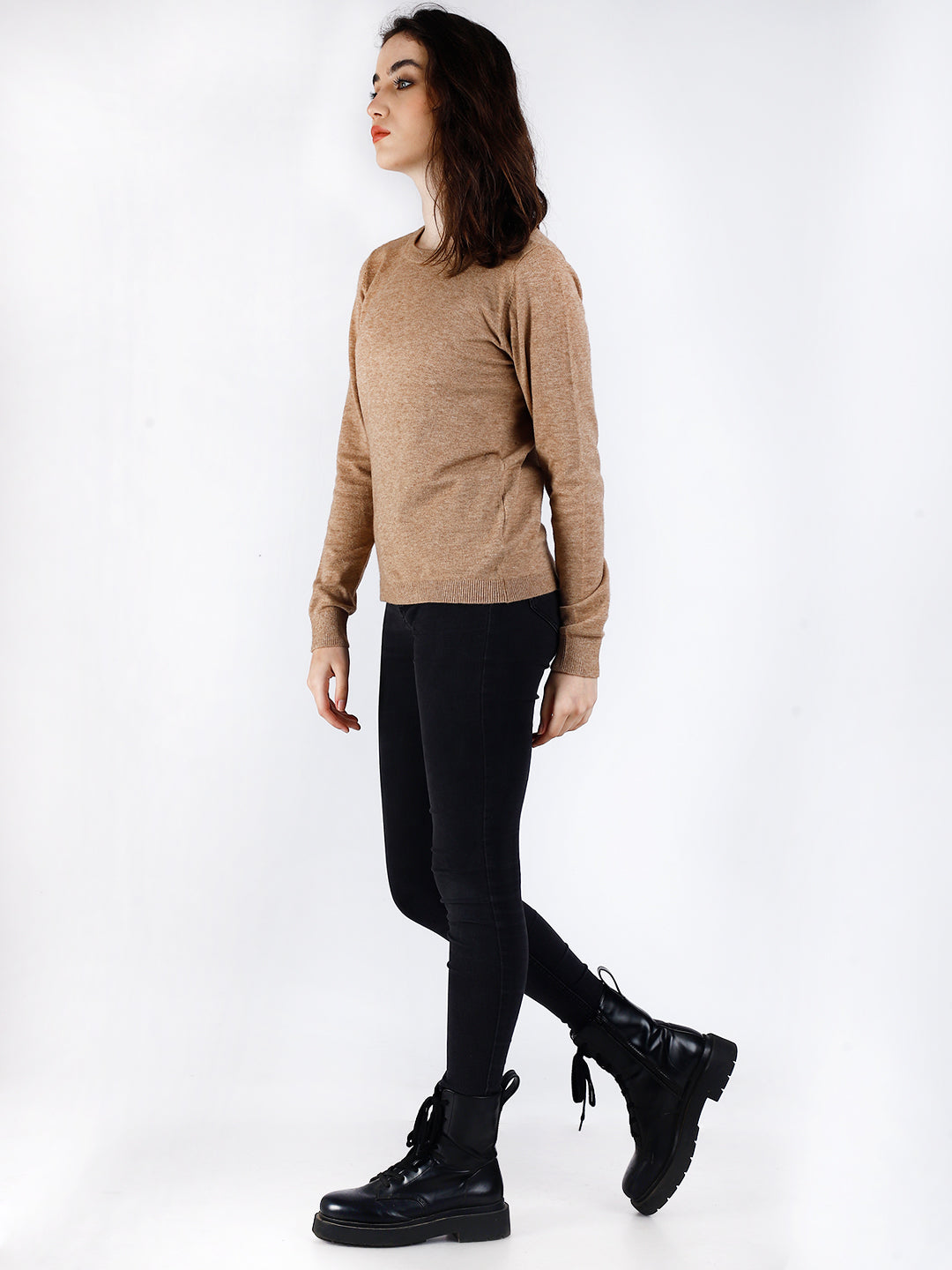 Viscose Full Sleeve Round Neck Brown Sweater