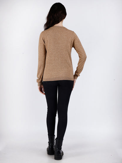 Viscose Full Sleeve Round Neck Brown Sweater