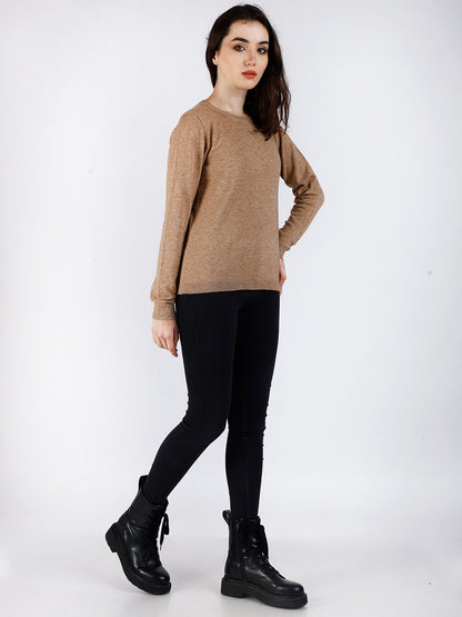 Viscose Full Sleeve Round Neck Brown Sweater