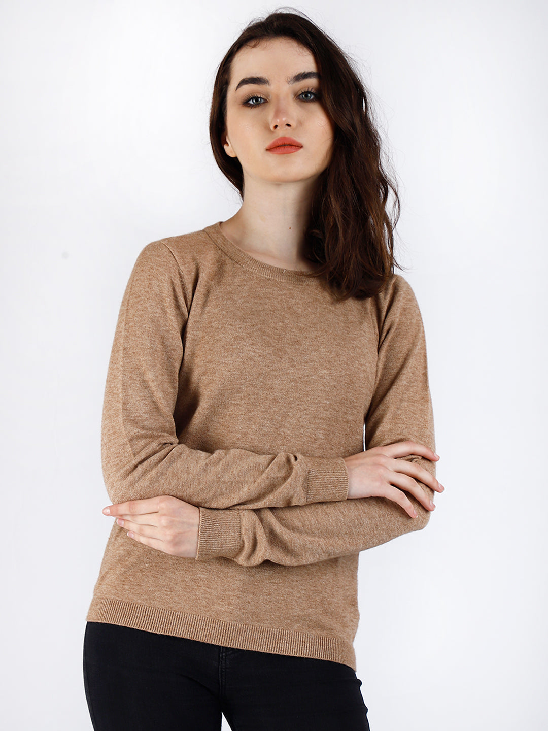 Viscose Full Sleeve Round Neck Brown Sweater