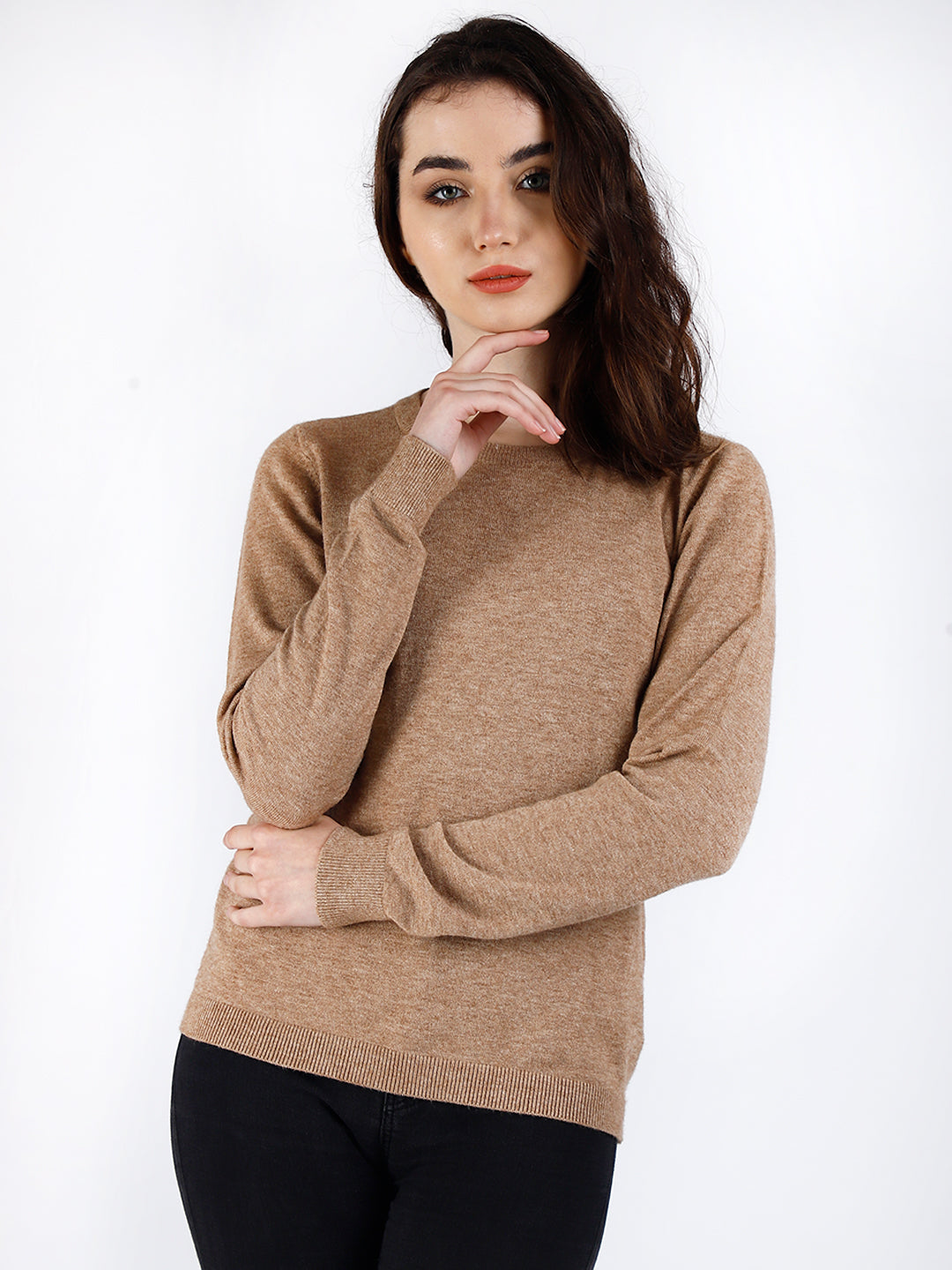 Viscose Full Sleeve Round Neck Brown Sweater