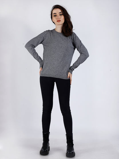 Viscose Full Sleeve Round Neck Grey Sweater