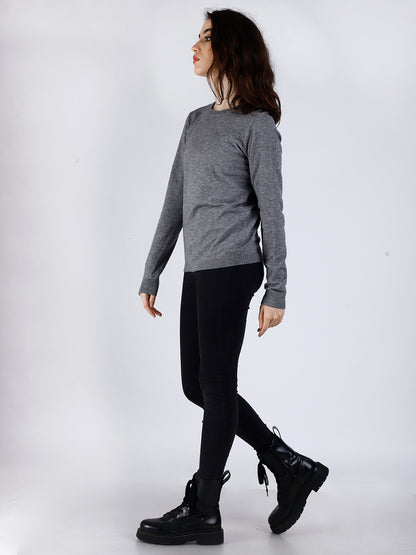 Viscose Full Sleeve Round Neck Grey Sweater