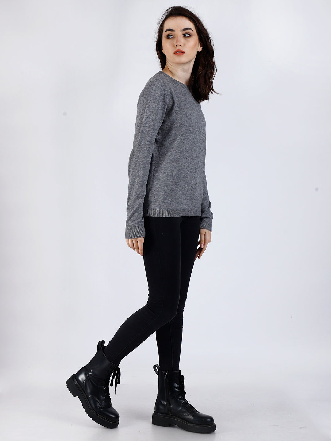 Viscose Full Sleeve Round Neck Grey Sweater