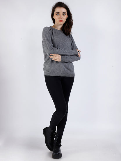 Viscose Full Sleeve Round Neck Grey Sweater