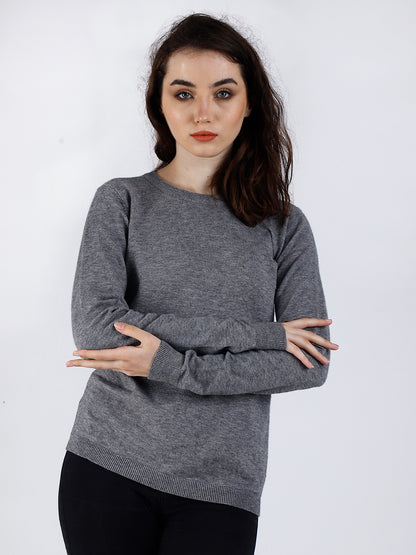 Viscose Full Sleeve Round Neck Grey Sweater