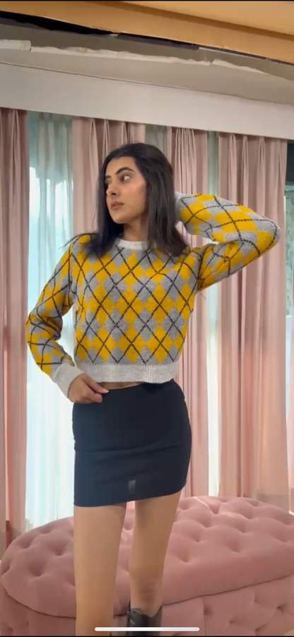 Acrylic Full Sleeve Geometric Yellow Sweater